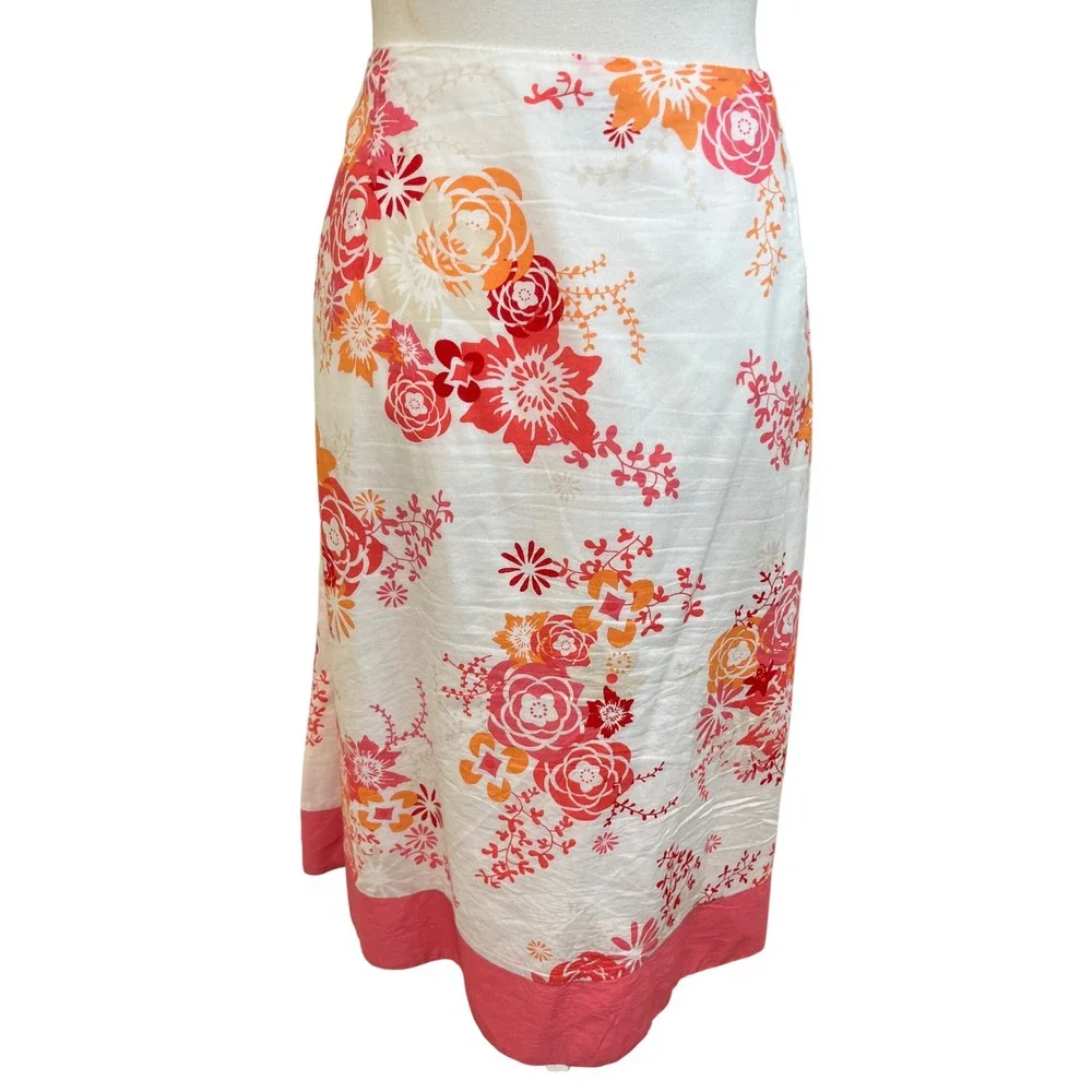 PENDLETON Floral Coastal Midi Skirt Sz 14 White Pink Preppy Cottage Modest